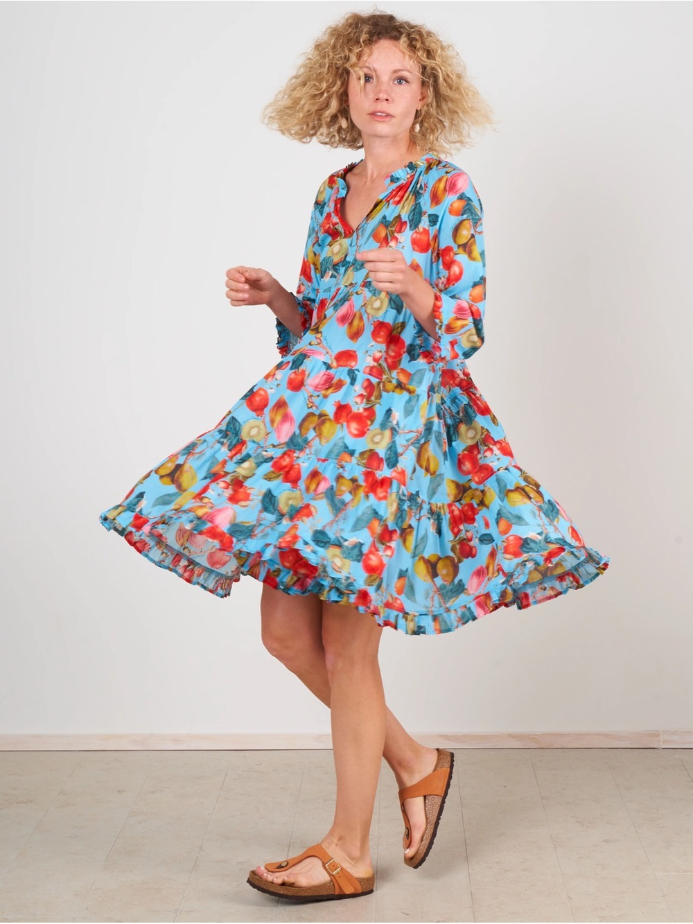 Cara Cara Aqua Floral Tiered Mini Dress XS/S